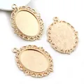 Macro shot of oval gold alloy cabochon base with vintage lace hollow edges and textures - KC Gold