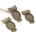 Trois supports pendentifs hibou en alliage bronze avec lunette ovale 18x25mm pour bijoux - Antique Bronze Owl Bezel (C3-57)