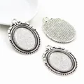 Lot de trois supports de pendentif ovales argentés 18x25mm avec bord perlé pour bijoux DIY - Antique Silver Wave Bezel (C2-26)