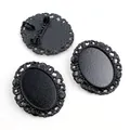 Retro black alloy oval pendant trays with lace edge for DIY brooch and necklace crafting - Black Matte Hollow Lace Style (C1-44)
