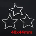 Three silver-colored alloy star pendants with hammered texture in 48x44mm size - Silver Hammered Hollow Star Charm (F3-31)