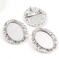 Vintage silver alloy 18x25mm oval brooch pin base for DIY jewelry and pendant crafts - Antique Silver Scroll Pattern Style (C2-11)
