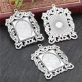 Three-piece set of antique silver baroque alloy pendant bases with oval settings for DIY - Antique Silver Baroque Relief Style (C2-12)