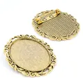 Vintage gold oval 30x40mm brooch base tray with embossed scroll patterns for DIY jewelry - Antique Gold Relief Scroll Style (B3-19)