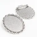 Antique silver oval brooch base with hollow lace edge for DIY jewelry making - Antique Silver Hollow Lace Style (B3-44)
