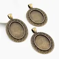 Trois supports de pendentif ovales en bronze vintage avec bords en dentelle pour bijoux DIY - Base à Bord en Dentelle Bronze (C3-38)