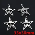 Set of 4 vintage silver alloy star pendants with hollow heart design for DIY jewelry - Antique Silver Heart Hollow Star Charm (F3-32)