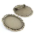 Antique bronze 30x40mm oval brooch base setting with decorative filigree for DIY jewelry - Antique Bronze Hollow Vine Lace Style (B1-17)