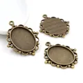 Three vintage bronze oval alloy pendant trays for DIY jewelry making with floral edges - Antique Bronze Style 1 (C3-11)