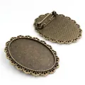 Antique bronze oval brooch base with filigree lace edge for DIY jewelry making - Antique Bronze Hollow Lace Style (B1-13)