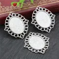 Three silver oval alloy pendant bases with lace edges for DIY jewelry making - Silver Oval Frosted Filigree Bezel