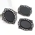 Matte black alloy pendant base with 18x25mm oval lace bezel for DIY jewelry - Black Oval Filigree Pendant Frame