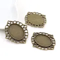 Three antique bronze oval bezel trays with lace hollow edges for DIY jewelry making - Antique Bronze Oval Filigree Pendant Base