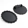 Pair of 30x40mm oval vintage black alloy brooch base settings with intricate lace edges - Black Hollow Lace Style (D3-28)