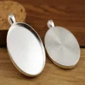 Base per pendente ovale argento con retro testurizzato per creazione gioielli fai da te - Argento