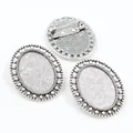 Oval antique silver alloy brooch base with beaded edge and pin back for DIY jewelry - Antique Silver Beaded Matte Style (C2-06)