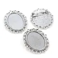 Macro detail of antique silver oval brooch base with vintage hollow vine lace edging - Antique Silver Vine Lace Style (C3-65)