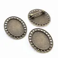 Oval 18x25mm antique bronze alloy pendant base for DIY jewelry making with brooch pins - Antique Bronze Hollow Beaded Style (C3-09)
