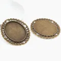 Antique bronze oval alloy pendant tray with decorative hollow pattern for DIY jewelry making - Vintage Brushed Bronze Oval Style (B2-12)