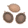 Vintage bronze 18x25mm oval alloy pendant trays with lace edge for DIY jewelry making - Copper