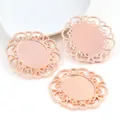 Three rose gold oval filigree pendant trays for DIY jewelry making on white background - Rose Gold Oval Filigree