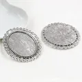 Retro silver oval alloy pendant base with hollow lace edges for DIY jewelry making - Vintage Silver Lace Oval Base (B3-49)
