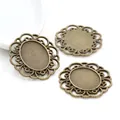 Three antique bronze 18x25mm oval cabochon settings with lace edge for DIY jewelry - Antique Bronze Oval Filigree
