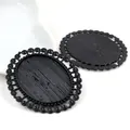 Two black oval 30x40mm alloy pendant trays with hollow wave edges for DIY jewelry - Matte Black Wave Pattern Oval Style (B2-30)