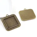 Square 25mm antique bronze alloy pendant base with rope edge for DIY jewelry making - Antique Bronze (A7-16)
