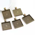 Five square vintage bronze alloy pendant trays with mandala patterns on white background - Antique Bronze (A7-06)