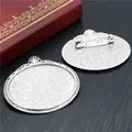 Vintage silver alloy oval brooch base with pin back and decorative hollow engraving - Antique Silver Fan Hollow Decorative Style (B3-46)