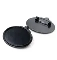 Detailed front and back view of oval black alloy brooch base for DIY jewelry making - Black Top Floral Decorative Style (B3-03)