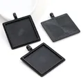 Matte black square alloy pendant tray base with beaded edges and textured inner base - Black (A7-01)