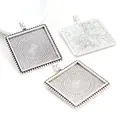 Square alloy pendant trays in antique silver for DIY jewelry making with beaded edge - Antique Silver (A7-28)