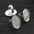 Adjustable silver alloy ring base with 18x25mm oval setting tray for DIY jewelry - Silver Disc Grid (J5-02)