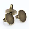 Three antique bronze oval bezel rings with adjustable bands for jewelry making - Bronze Grid Oval (J3-09)