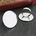 Base per anello regolabile in argento con vassoio ovale da 30 mm e bordo a perline DIY - Argento
