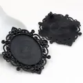 Base per ciondolo ovale nero vintage in lega con motivi floreali traforati per il fai-da-te - Stella in Pizzo Vintage Nero (B2-25)