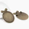 Antique bronze bow oval tray base showing front and back for brooch and pendant DIY - Antique Bronze Bow Decorative Style (B1-08)