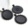 Black alloy 30mm round pendant base with intricate vintage lace hollow edge for DIY crafts - Black Hollow Retro Lace Style (B7-05)