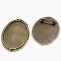 Retro bronze oval brooch base with decorative lace edge and back pin for DIY jewelry - Bronze Vintage Lace Design Style (B1-09)