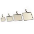 Set of four square stainless steel bezel pendant trays for DIY jewelry making - Medium / Steel