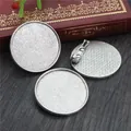 Matte silver 30mm round brooch base pendant with safety pin for DIY jewelry making - Silver Matte Round Style (B5-35)