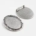 Antique silver oval 30x40mm alloy brooch base with floral edges for jewelry DIY - Vintage Silver Floral Leaf Relief Style (B3-45)