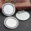 Antique silver 30mm round brooch base with sawtooth edge and safety pin for DIY - Antique Silver Serrated Frame Style (B6-07)