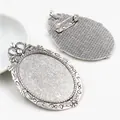 Vintage silver oval cabochon base setting for DIY brooches and pendants with floral edge - Vintage Silver Crown Scroll Style (B3-43)