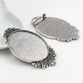 30x40mm vintage silver alloy oval brooch base with rose flower details for DIY jewelry - Vintage Silver Rose Floral Pattern Style (B4-20)