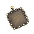 30mm antique bronze square pendant base with hollow lace for DIY jewelry making - Antique Bronze