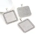 25mm vintage silver square alloy pendant tray base with scalloped edges for DIY jewelry - Retro Silver (A7-13)