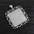 30mm square antique silver alloy pendant tray with ornate lace border for DIY jewelry making - Antique Silver